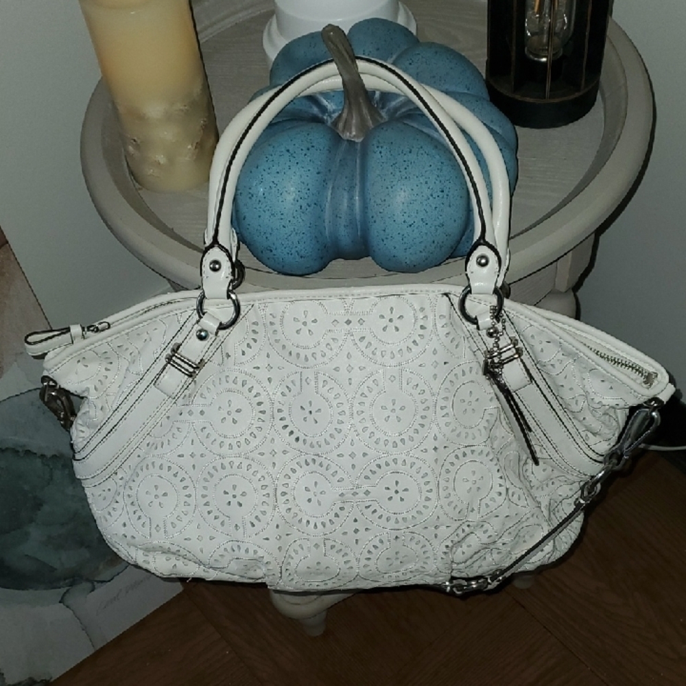 Coach Madison 2011 Collection Sophia Op Art Laser Cut Soft White Leather Bag
